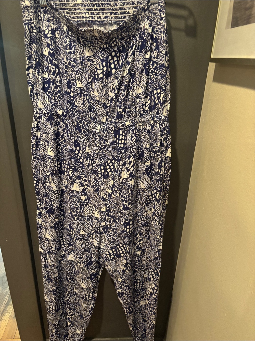 Lilly Pulitzer Navy and White Printed Strapless Jumpsuit